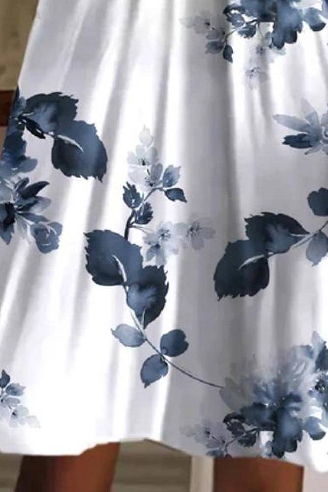 Twist Smocked Printing Dress (blue)