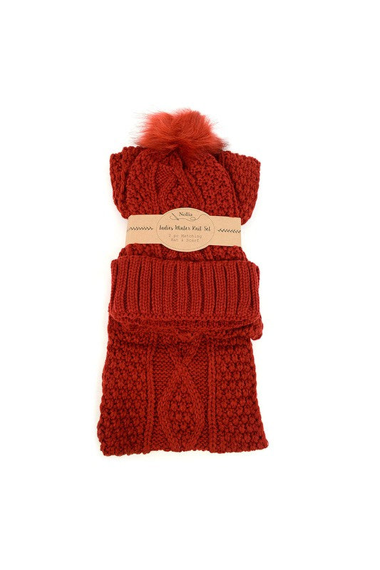 Knit Winter Hat & Infinity Scarf with Pom Set