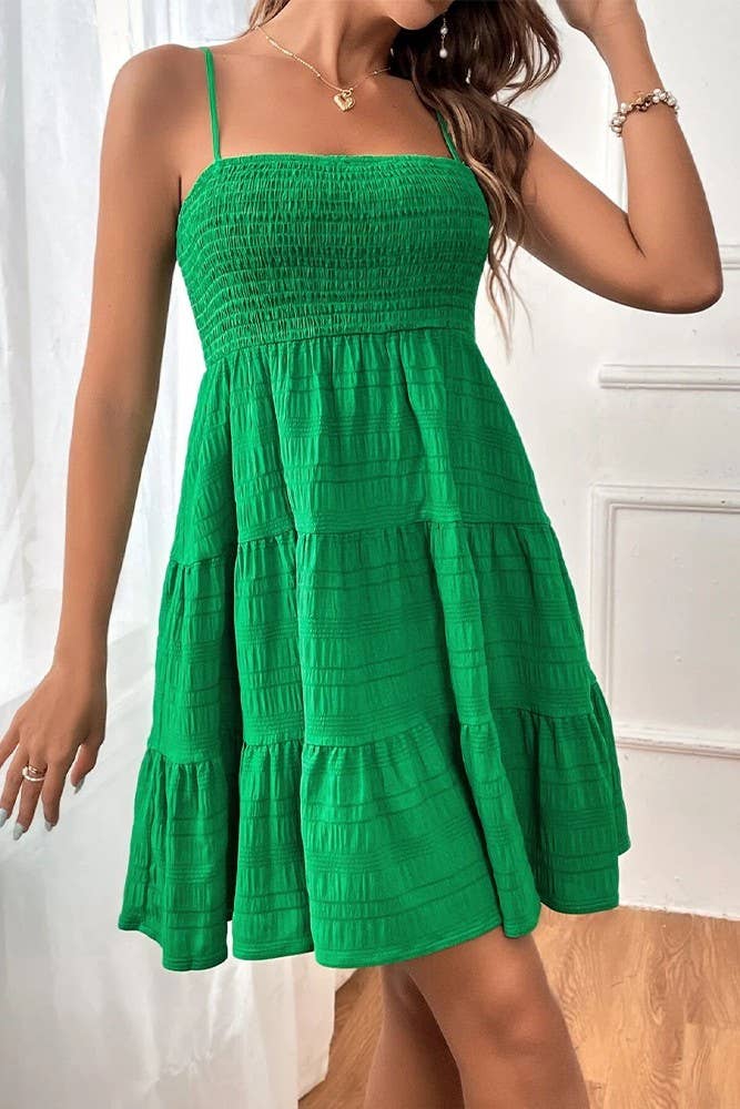 Spring & Summer Plain Textured Smocked Cami Dress