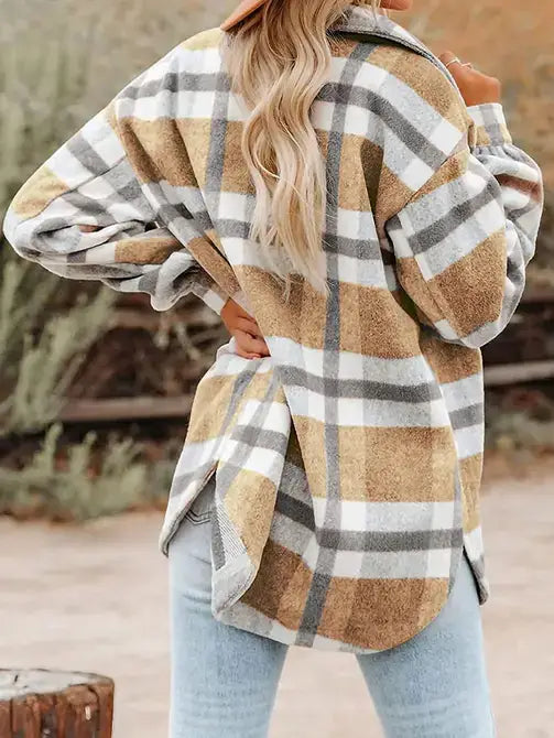 Plaid Button Flannel Shirt Jacket (black & white)