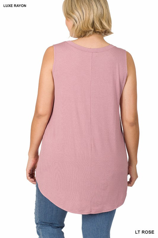 Plus Size Luxe Rayon Sleeveless V-Neck Hi-Low Hem Top