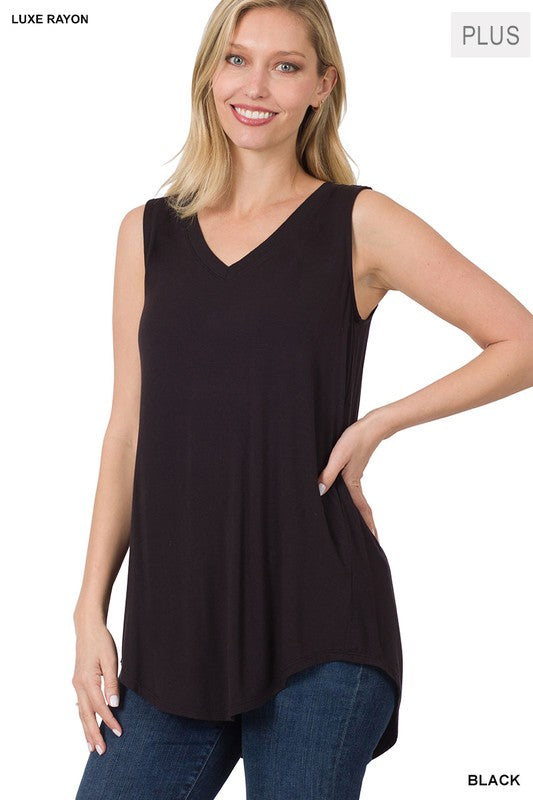 Plus Size Luxe Rayon Sleeveless V-Neck Hi-Low Hem Top