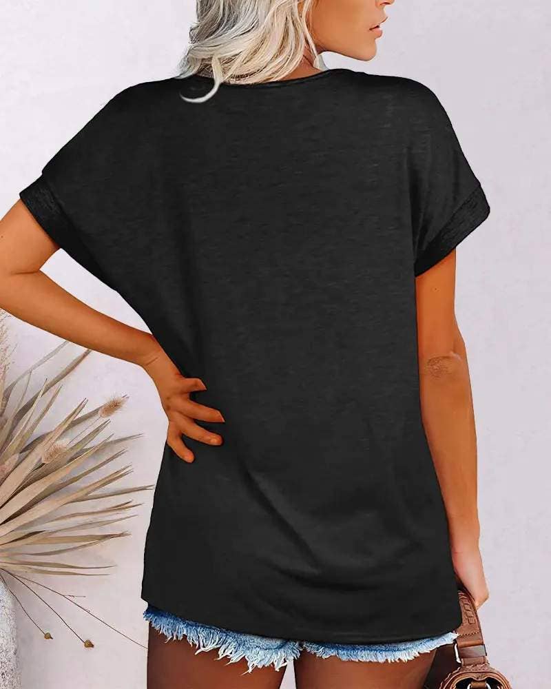 Batwing sleeve split hem basic t shirt (black)