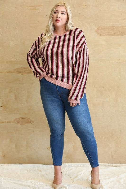 Texture Multi Wave Knit and Solid Rib Band Top