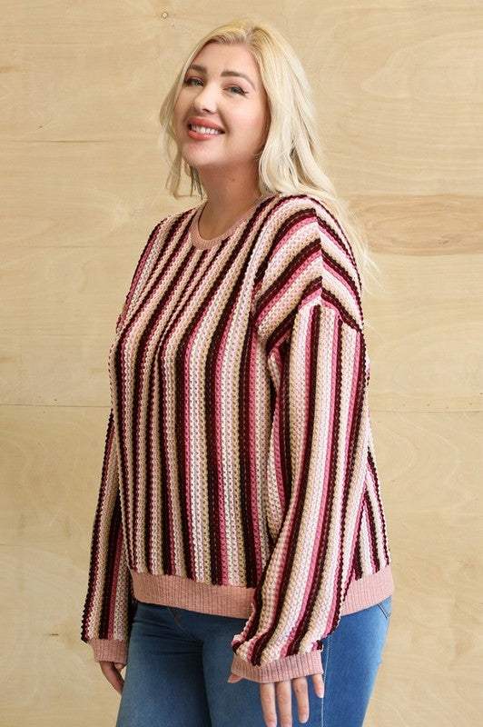 Texture Multi Wave Knit and Solid Rib Band Top
