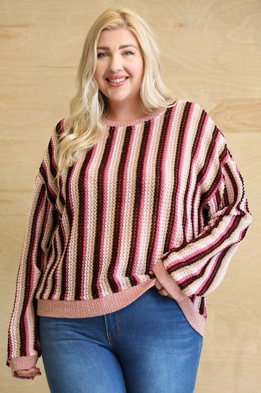 Texture Multi Wave Knit and Solid Rib Band Top