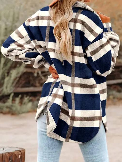 Plaid Button Flannel Shirt Jacket (black & white)