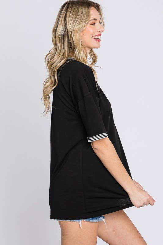 Solid Bulgari Top with Stripe & Stitch