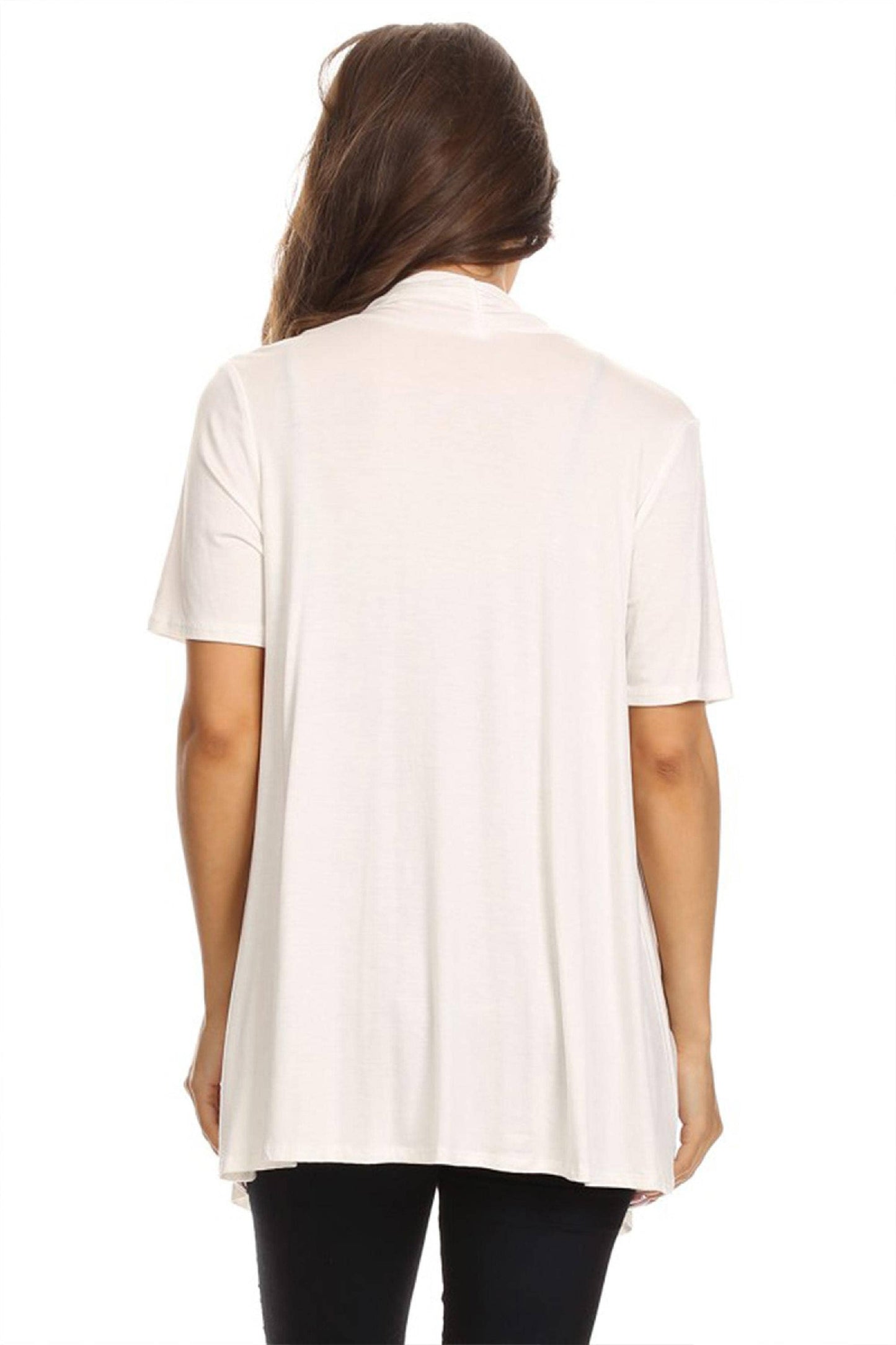 Women's Casual Solid Short Sleeve Loose Fit Open Cardigan (Ivory)