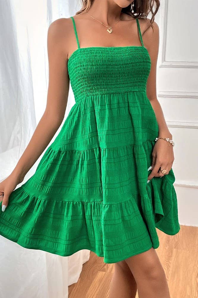 Spring & Summer Plain Textured Smocked Cami Dress
