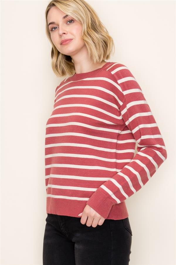 Striped Raglan Long Sleeve Crew Neck Sweater
