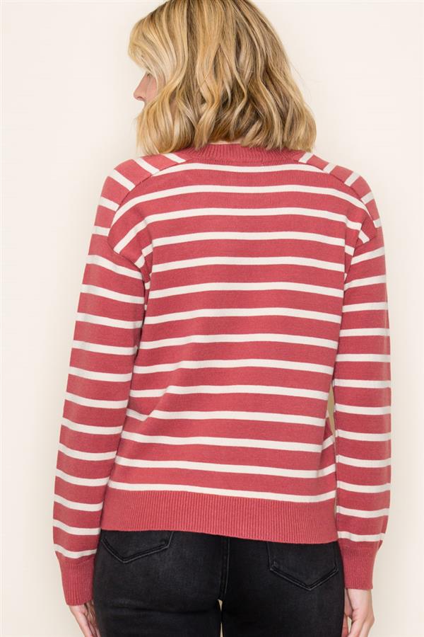 Striped Raglan Long Sleeve Crew Neck Sweater