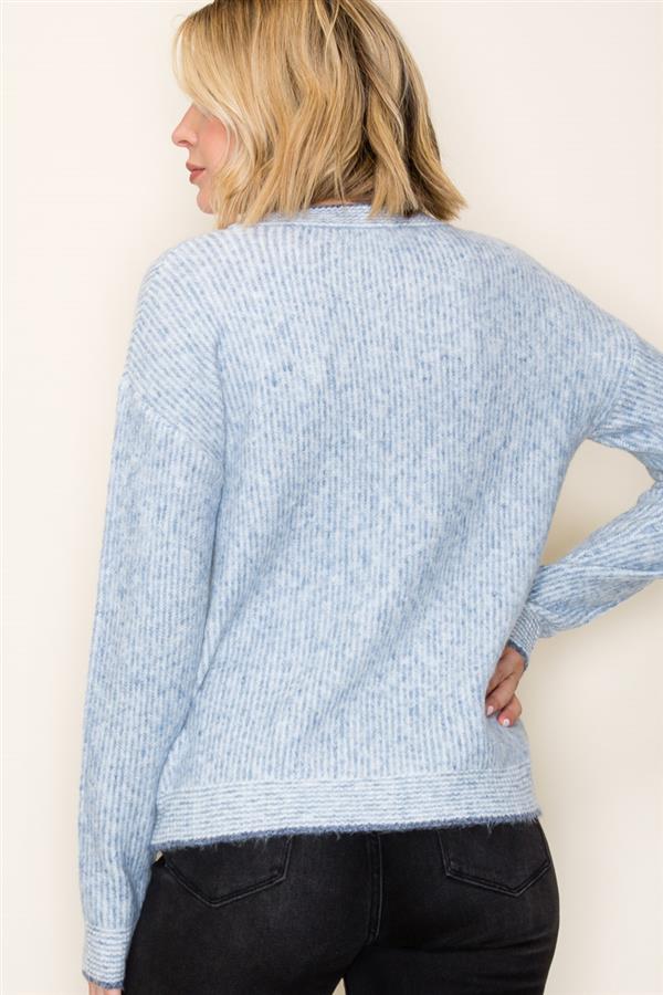 Marled Rib Color Accented Long Sleeve Crew New Sweater
