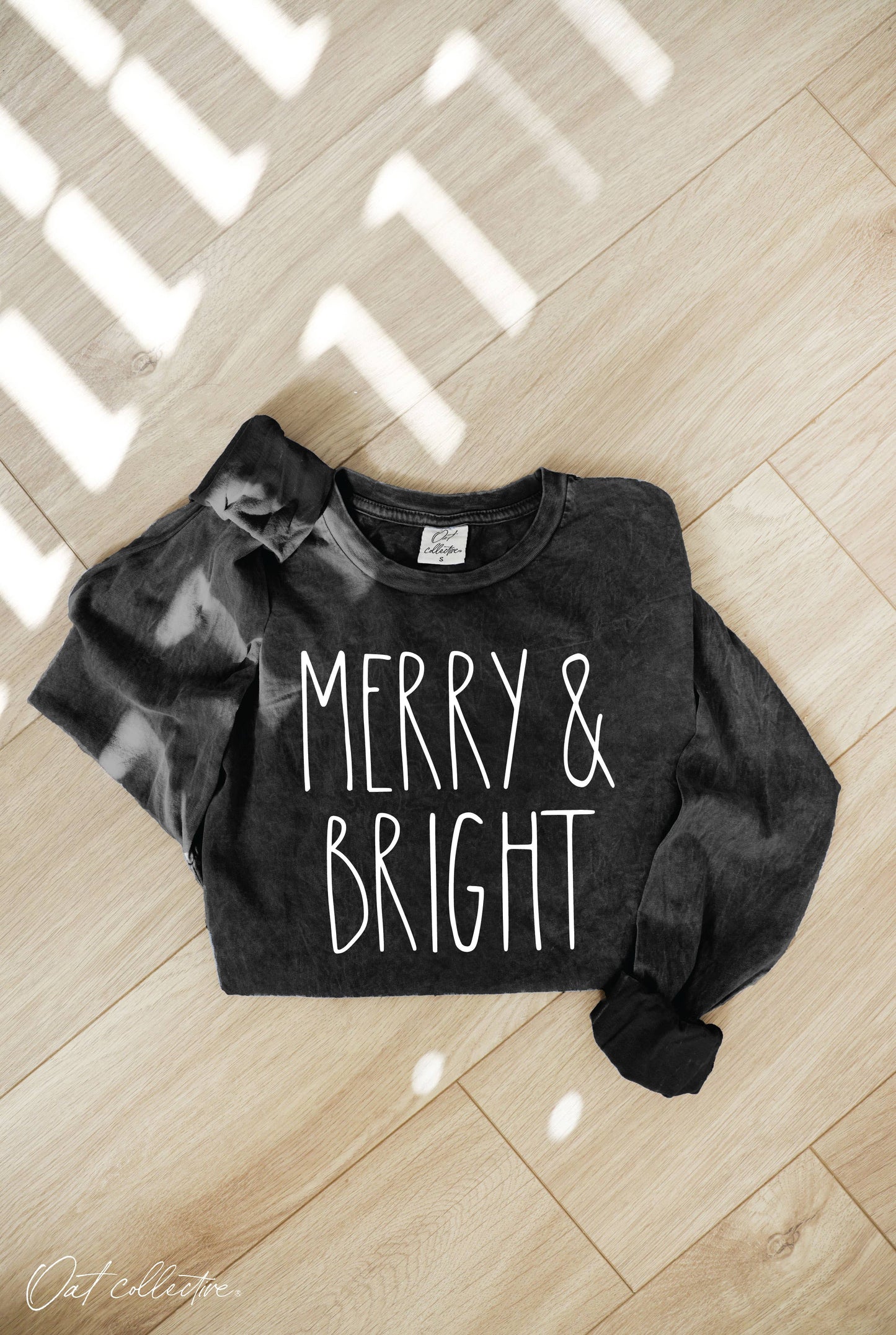 Merry and Bright Mineral Washed Long Sleeve Graphic Tee