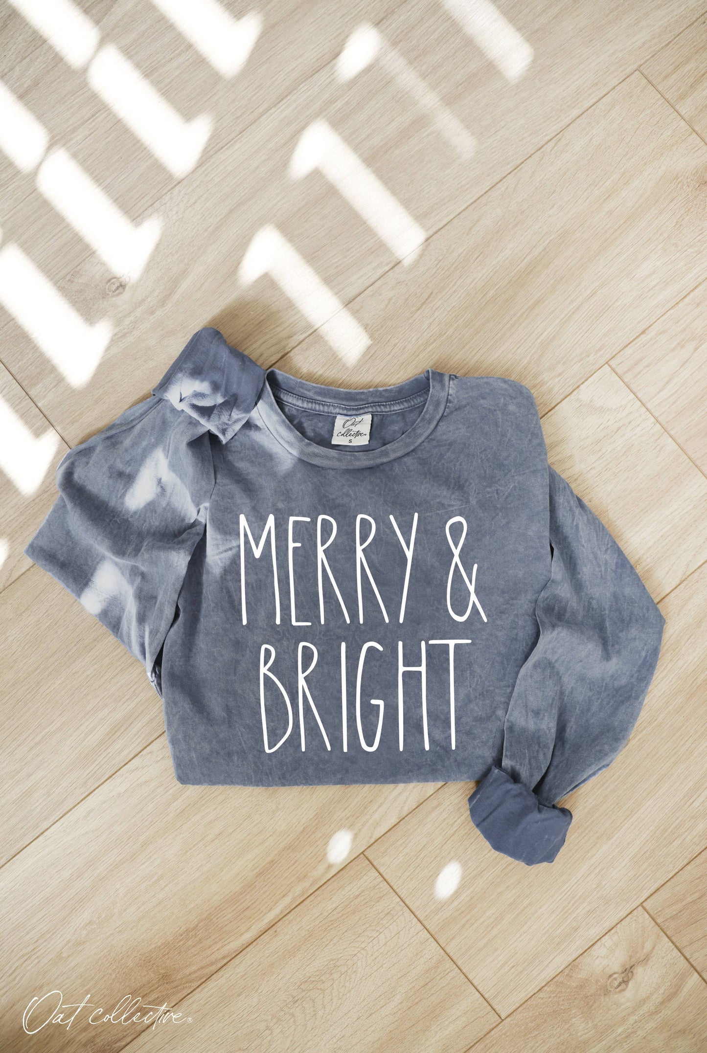 Merry and Bright Mineral Washed Long Sleeve Graphic Tee