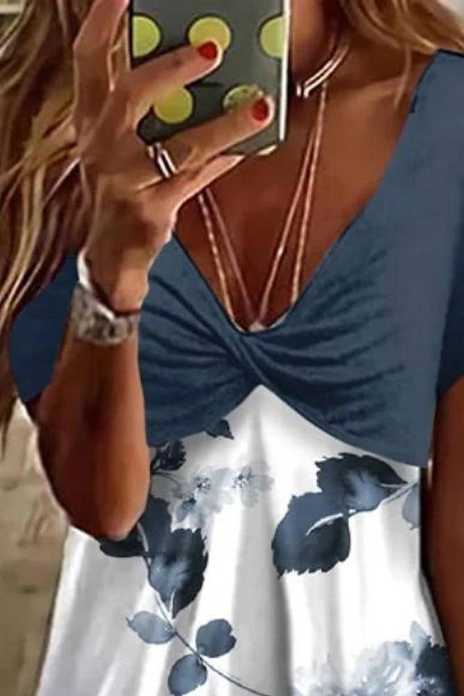 Twist Smocked Printing Dress (blue)