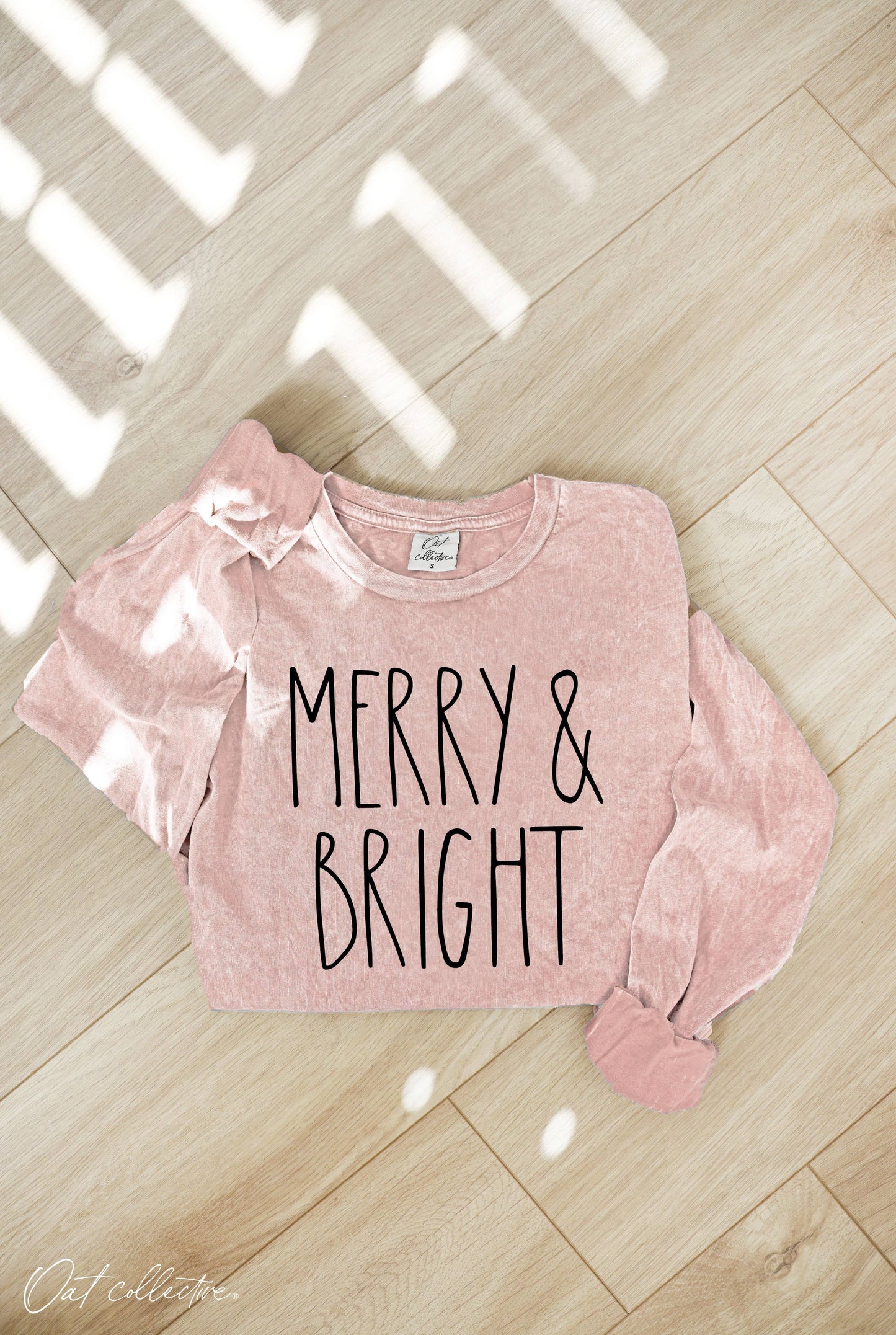Merry and Bright Mineral Washed Long Sleeve Graphic Tee