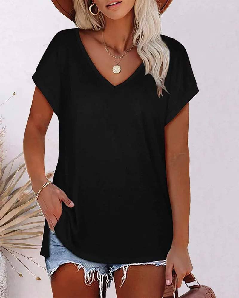 Batwing sleeve split hem basic t shirt (white)
