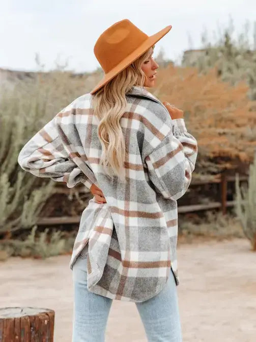 Plaid Button Flannel Shirt Jacket (black & white)