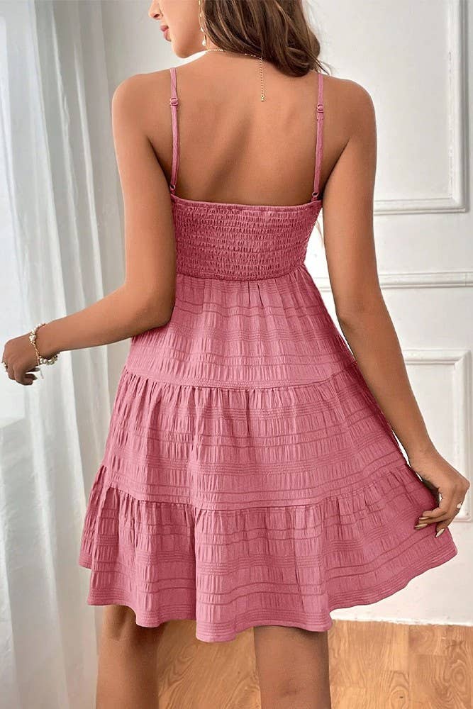 Spring & Summer Plain Textured Smocked Cami Dress