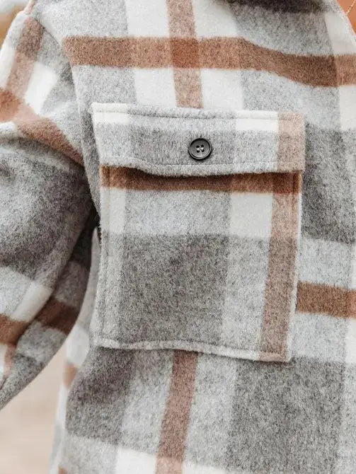 Plaid Button Flannel Shirt Jacket (black & white)
