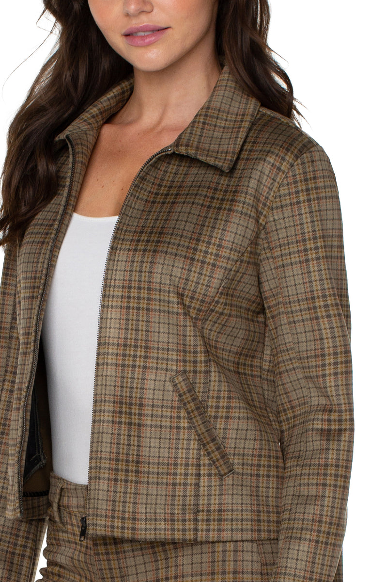 Liverpool Zip Front Collared Jacket (Sage/Grey Tartan)