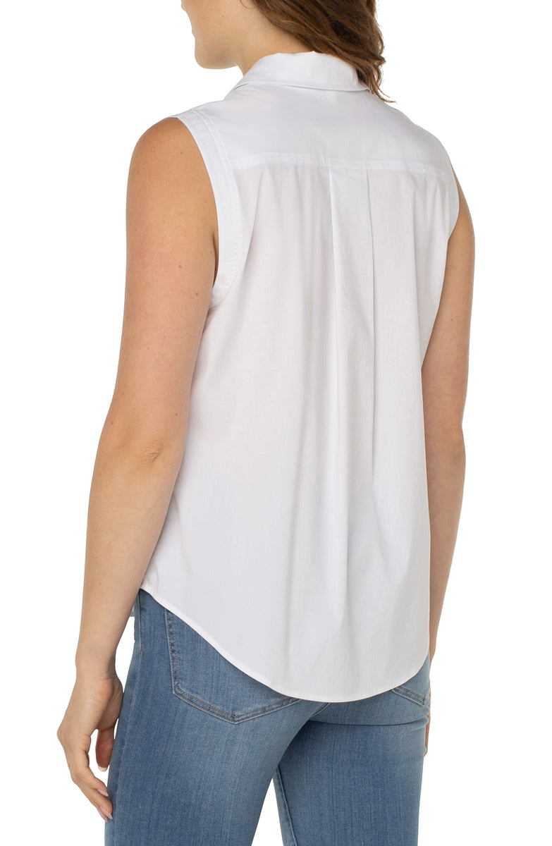 Liverpool Sleeveless Button Front Shirt (white)