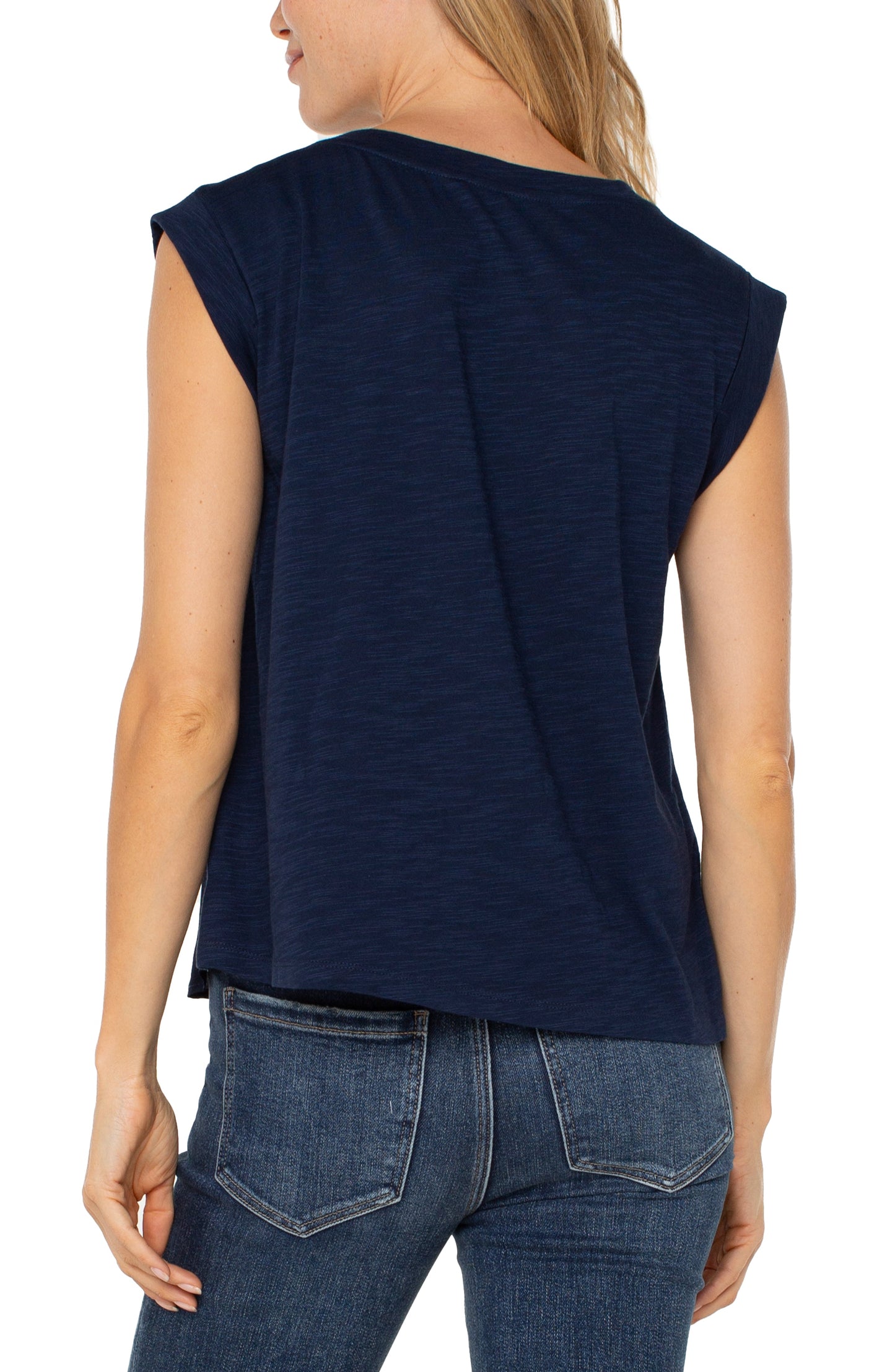 Liverpool Sleeveless Woven to Knit Top (Dark Navy)