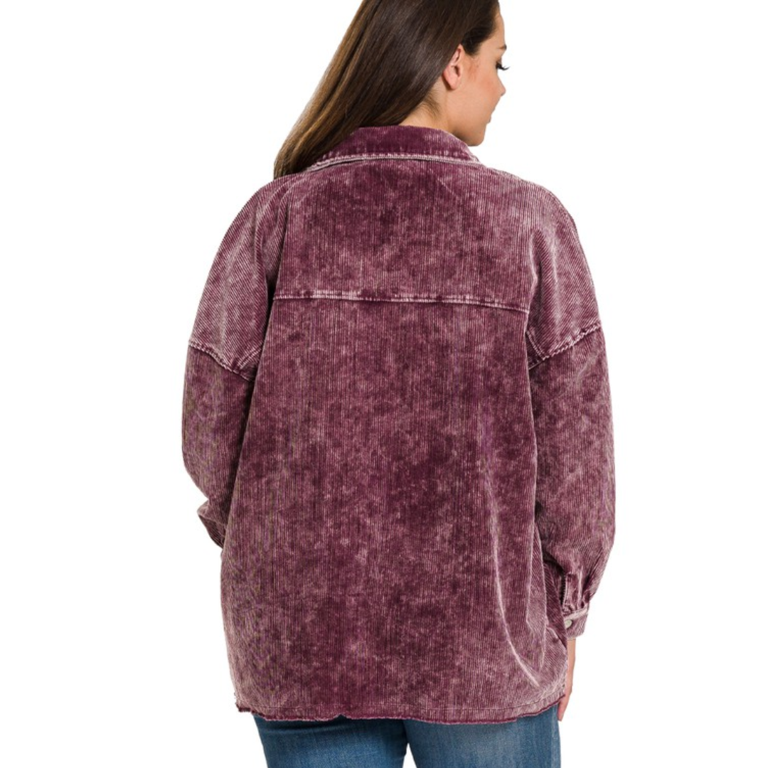 Plus Size Vintage Washed Corduroy Shacket