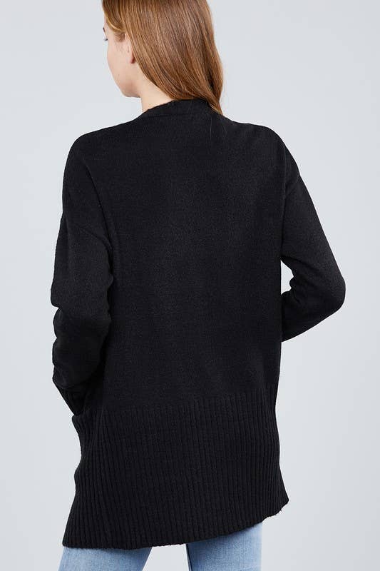 Long Sleeve Open Front with Pocket Sweater Cardigan (black & classic blue)
