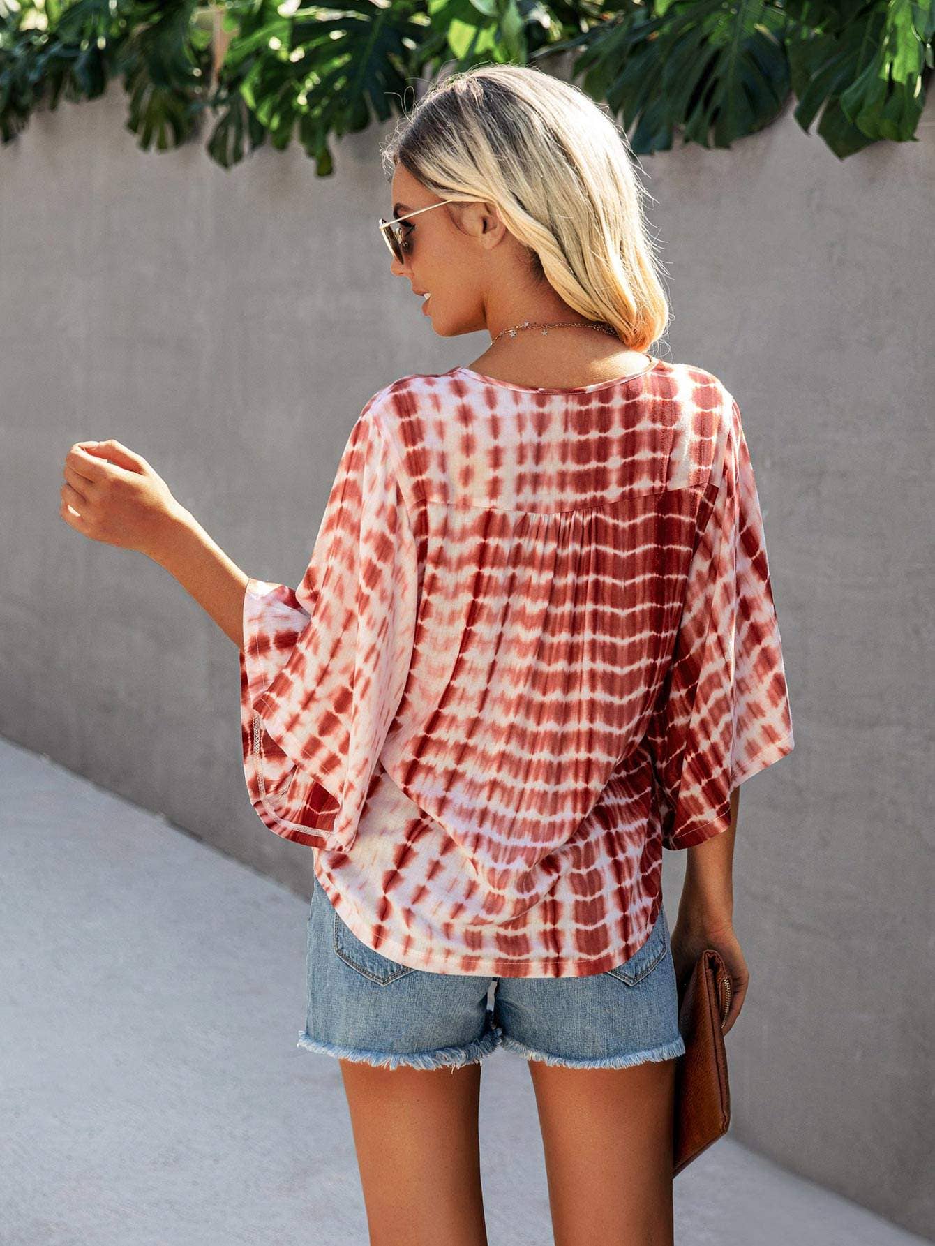 Tie dye print batwing sleeve top