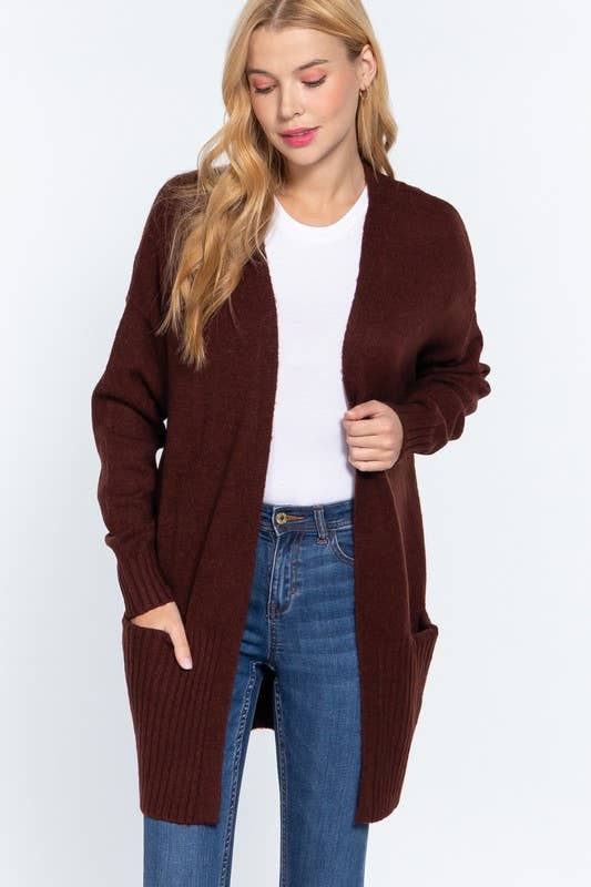 Long Sleeve Open Front with Pocket Sweater Cardigan (black & classic blue)