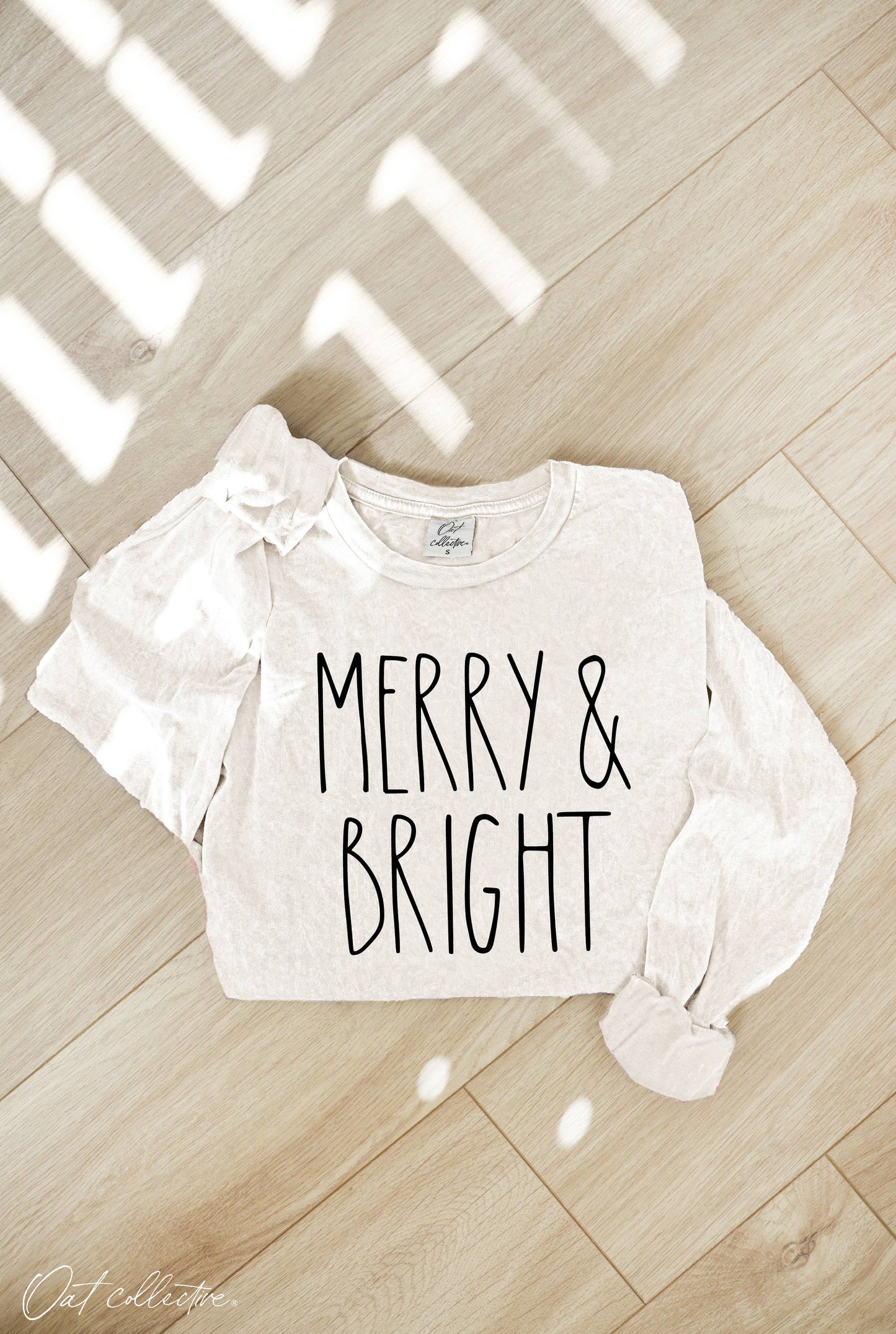 Merry and Bright Mineral Washed Long Sleeve Graphic Tee