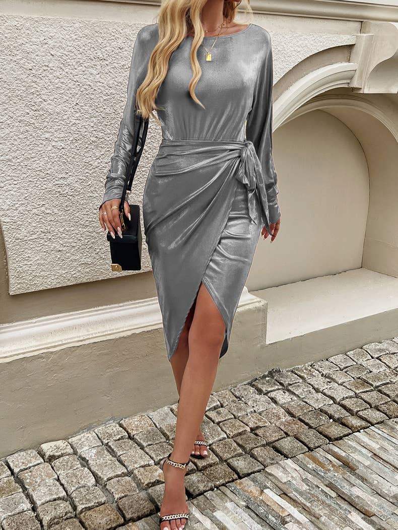 Tie Around Long-Sleeved Party Dress