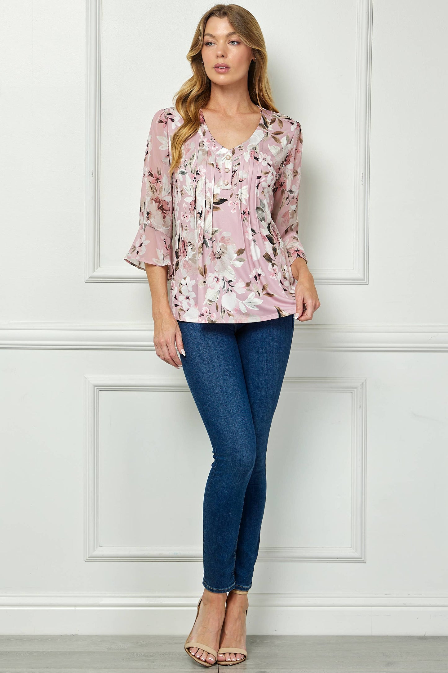 Everbloom Pleased Blouse w/ Chiffon Flare Sleeves