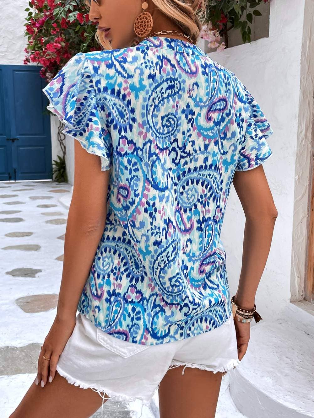 Vcay paisley print butterfly sleeve blouse