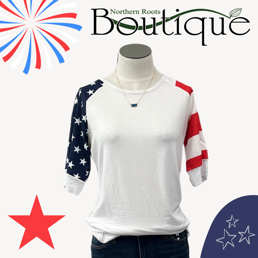 Short Sleeve T-shirt Red Stripes Blue Stars