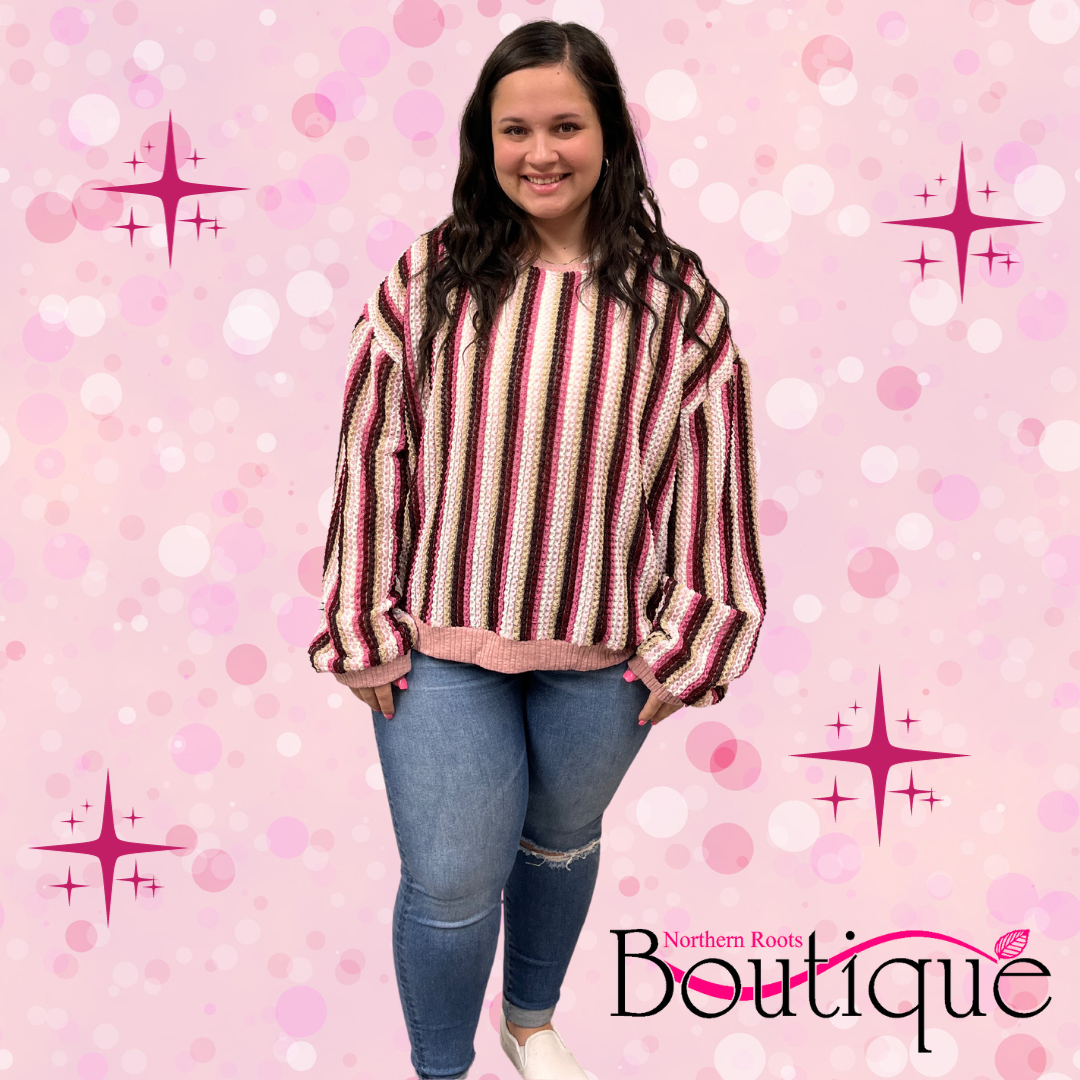 Texture Multi Wave Knit and Solid Rib Band Top