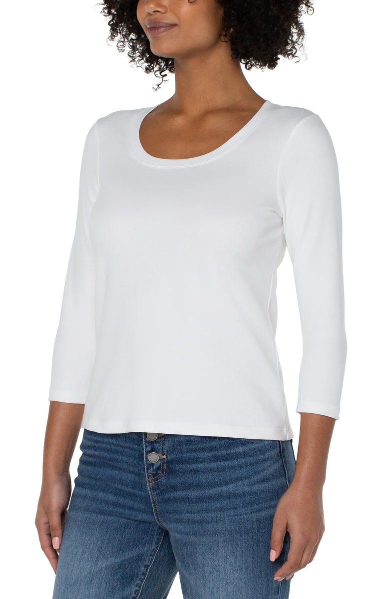 Liverpool 3/4 Sleeve Scoop Neck Knit Tee (White)
