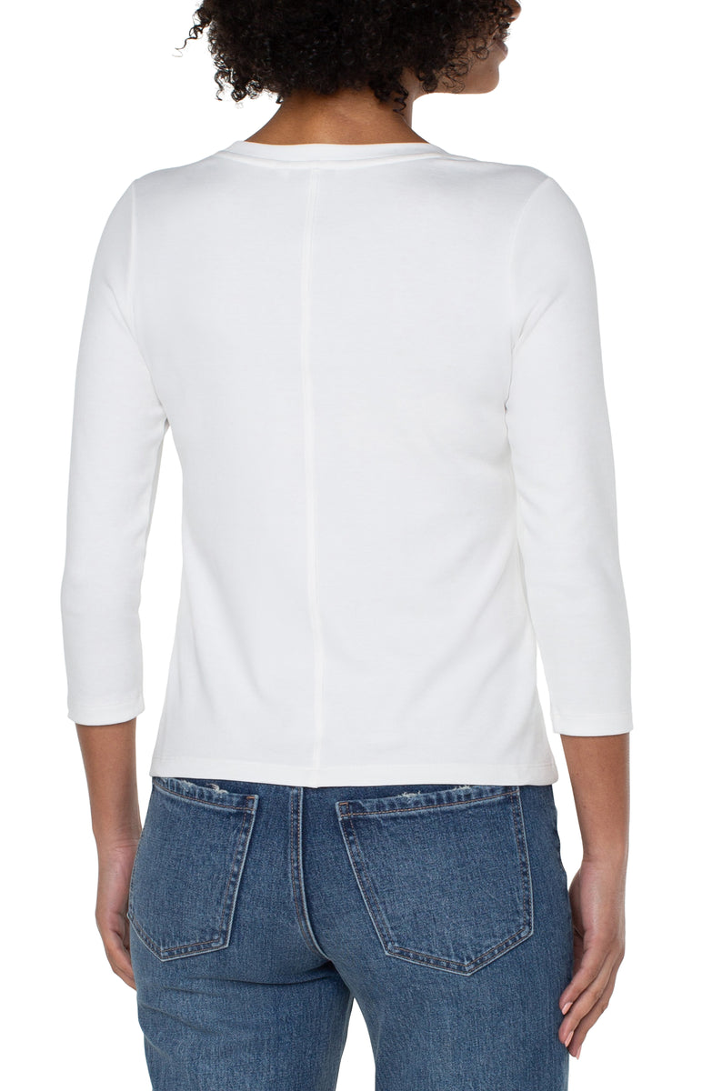 Liverpool 3/4 Sleeve Scoop Neck Knit Tee (White)