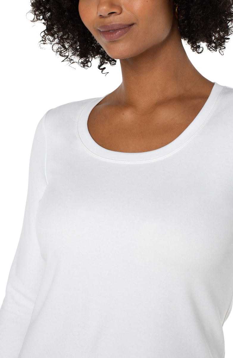 Liverpool 3/4 Sleeve Scoop Neck Knit Tee (White)