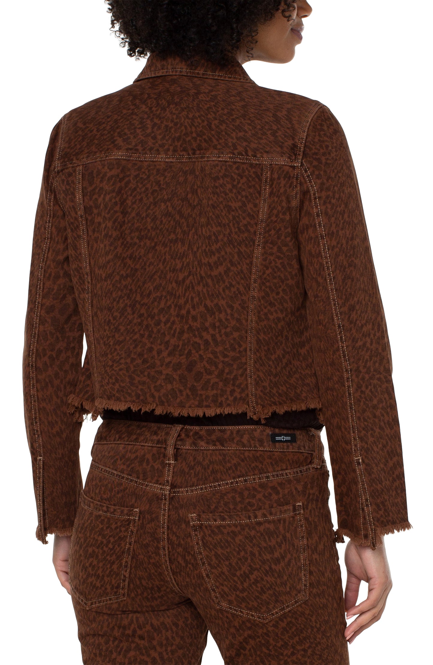 Liverpool Printed Cropped Jacket w/Fray Hem (Abstract Animal Print)