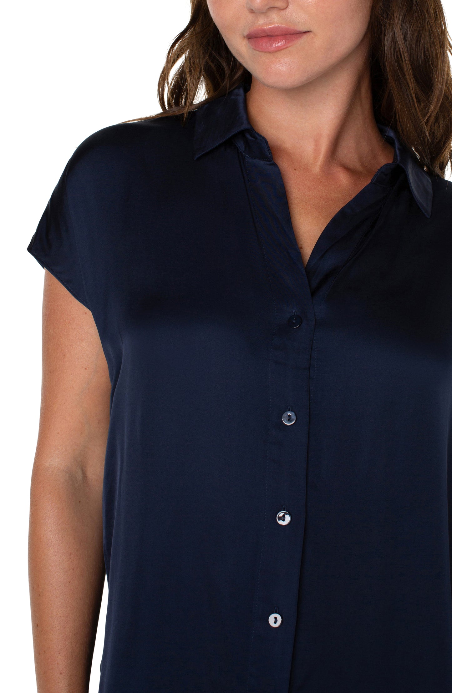 Liverpool Dolman Sleeve Blouse w/Collar & Button Front (Dark Navy)