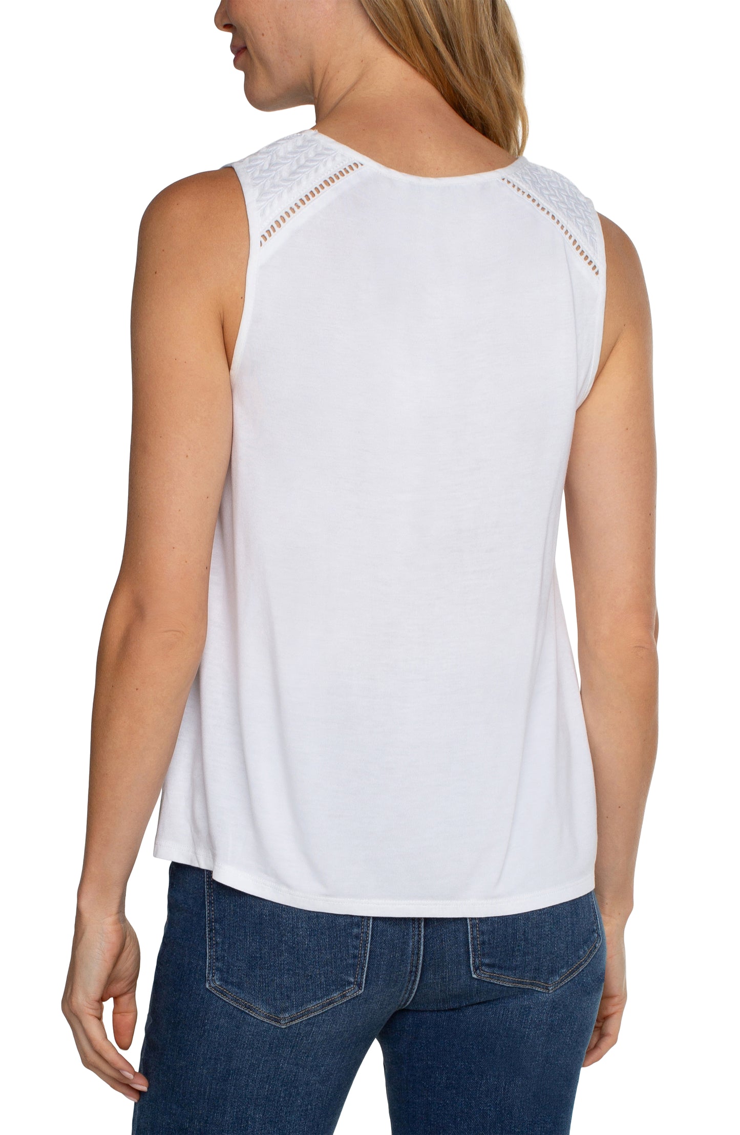 Liverpool Embroidered Sleeveless Knit Tank (White)