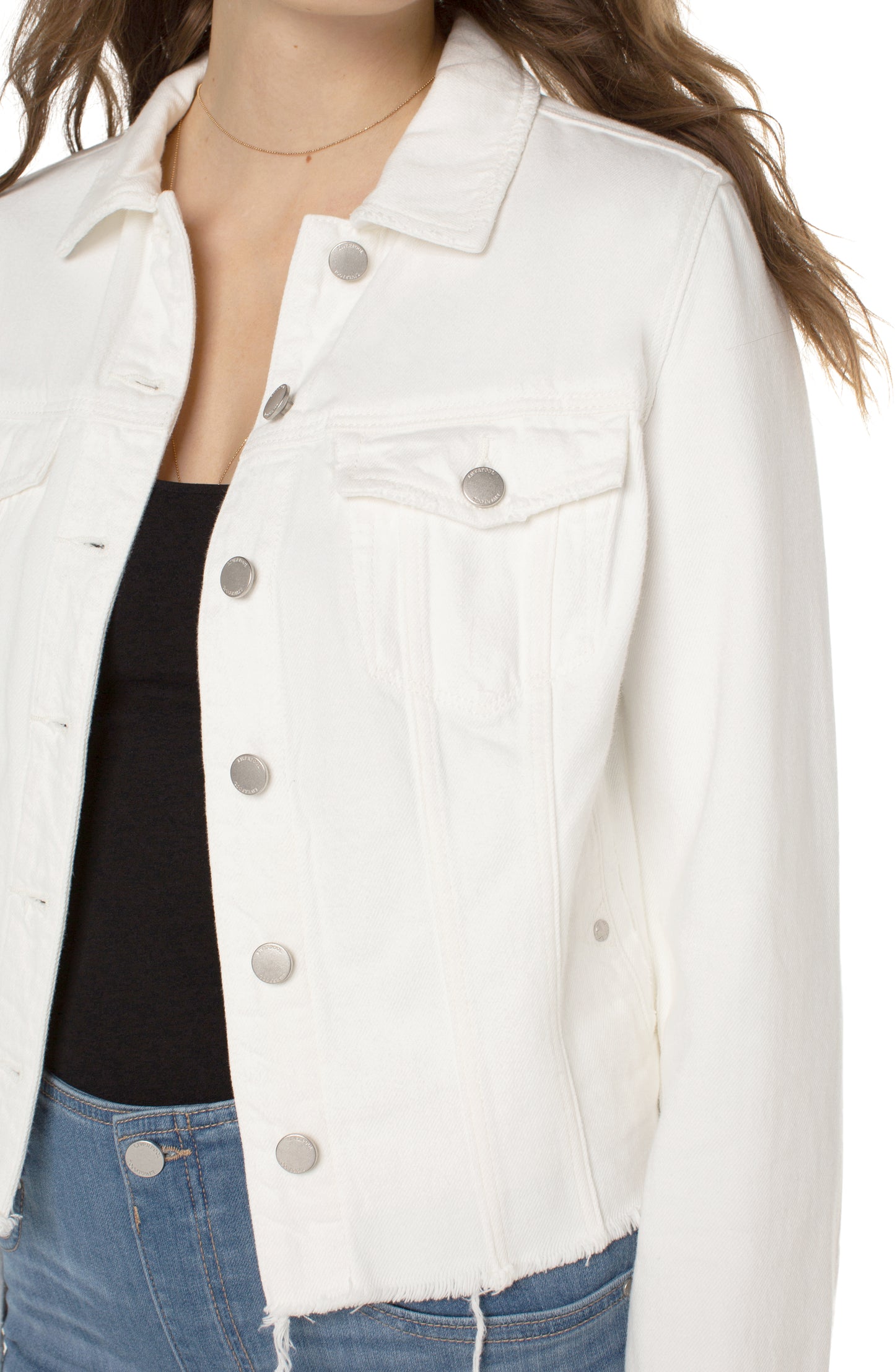 Liverpool Denim Jacket with Shredded Hem (Prairie White)