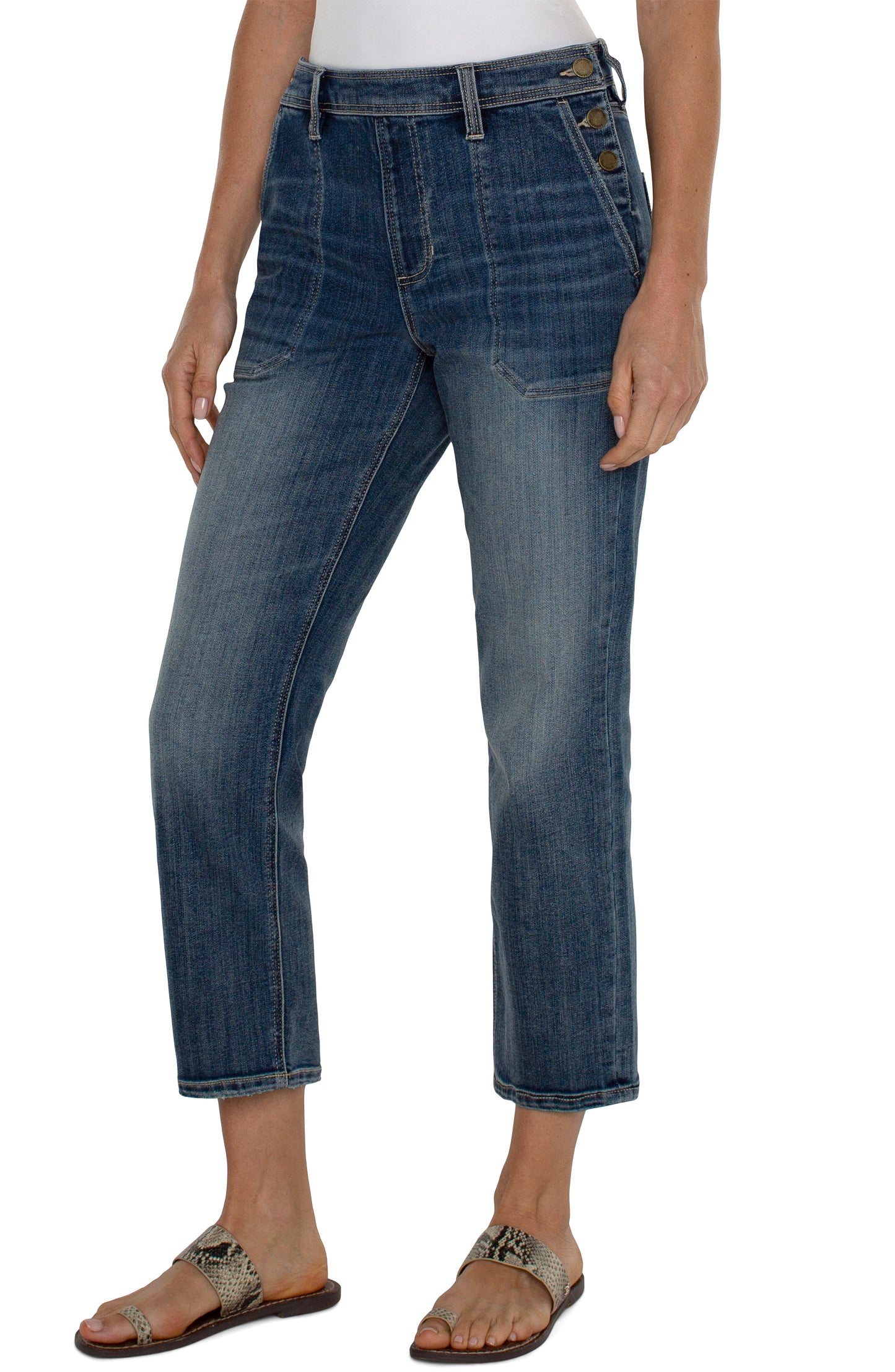 Liverpool High Rise Crop Straight with Side Button Closer (26" inseam) (Macbride)