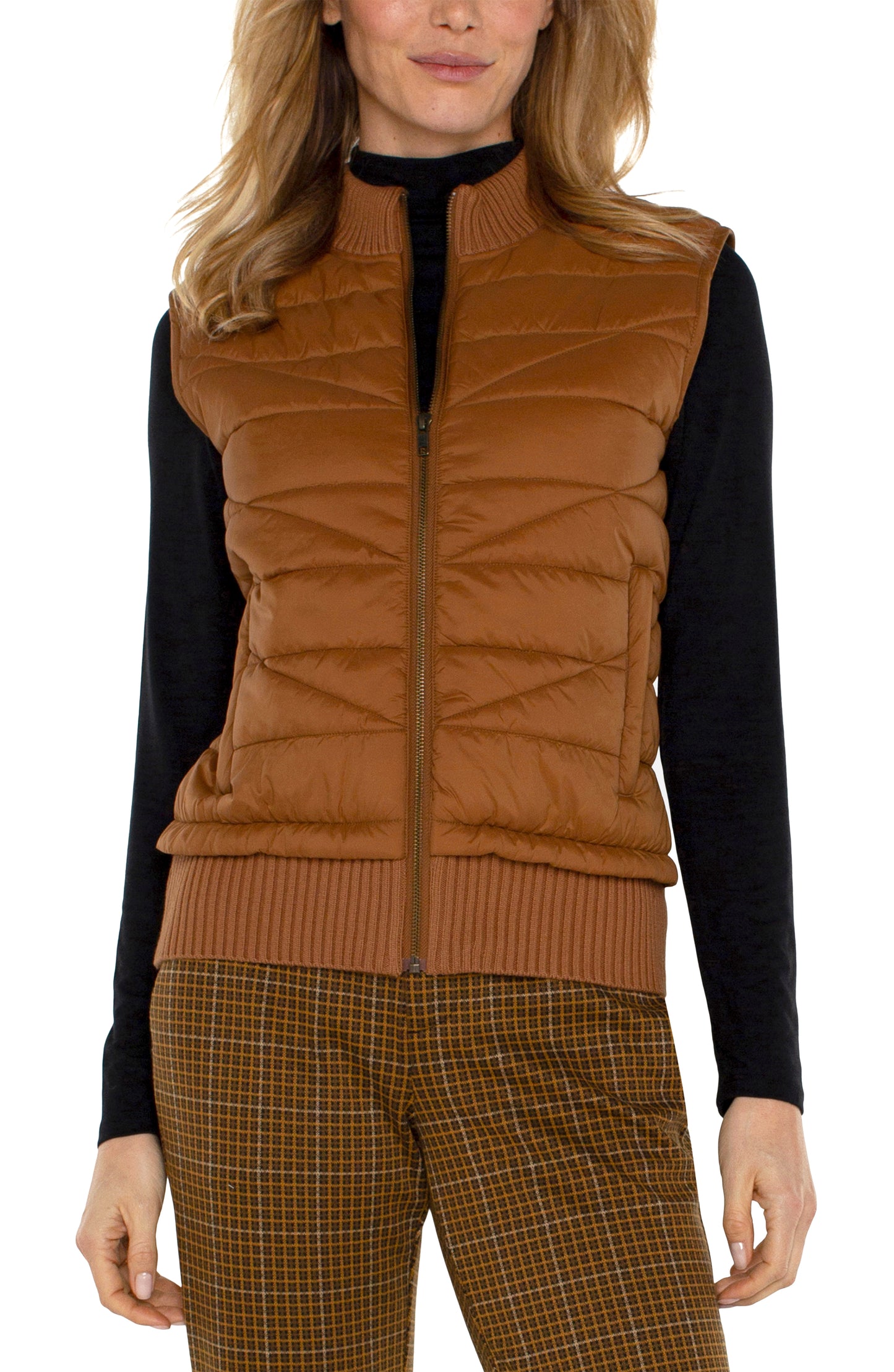 Liverpool Sleeveless Quilted Front Full Zip Sweater Vest (Tumeric)