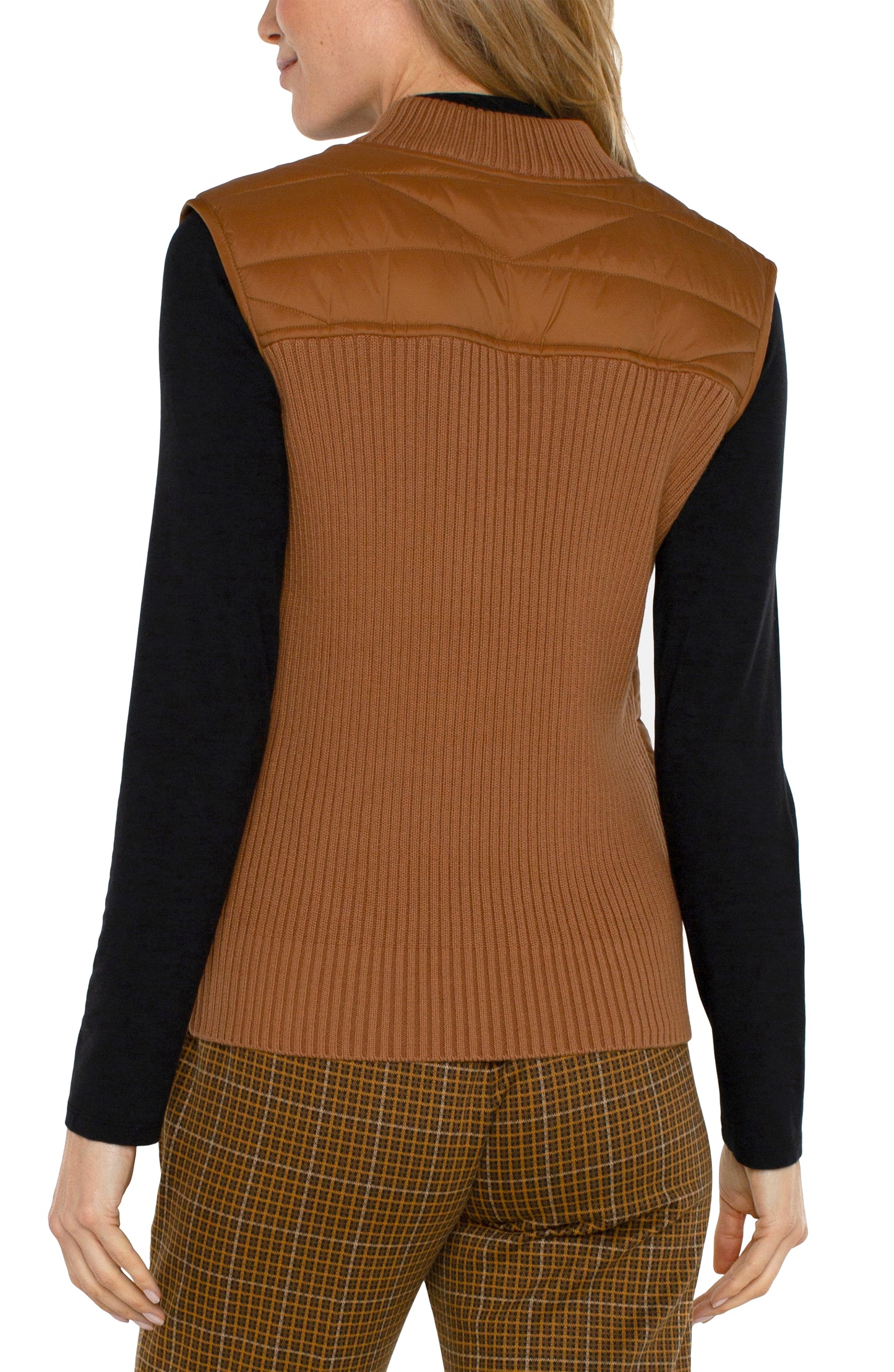 Liverpool Sleeveless Quilted Front Full Zip Sweater Vest (Tumeric)