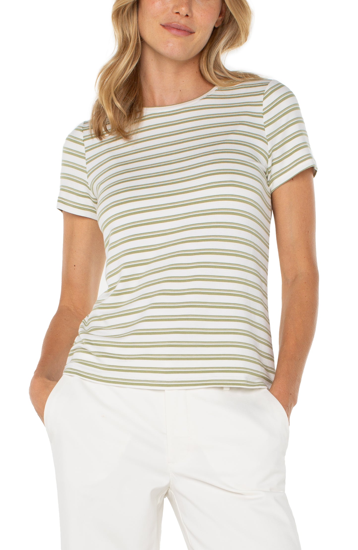 Liverpool Short Sleeve Crew Neck Knit Tee (Whipped Cream Lotus)