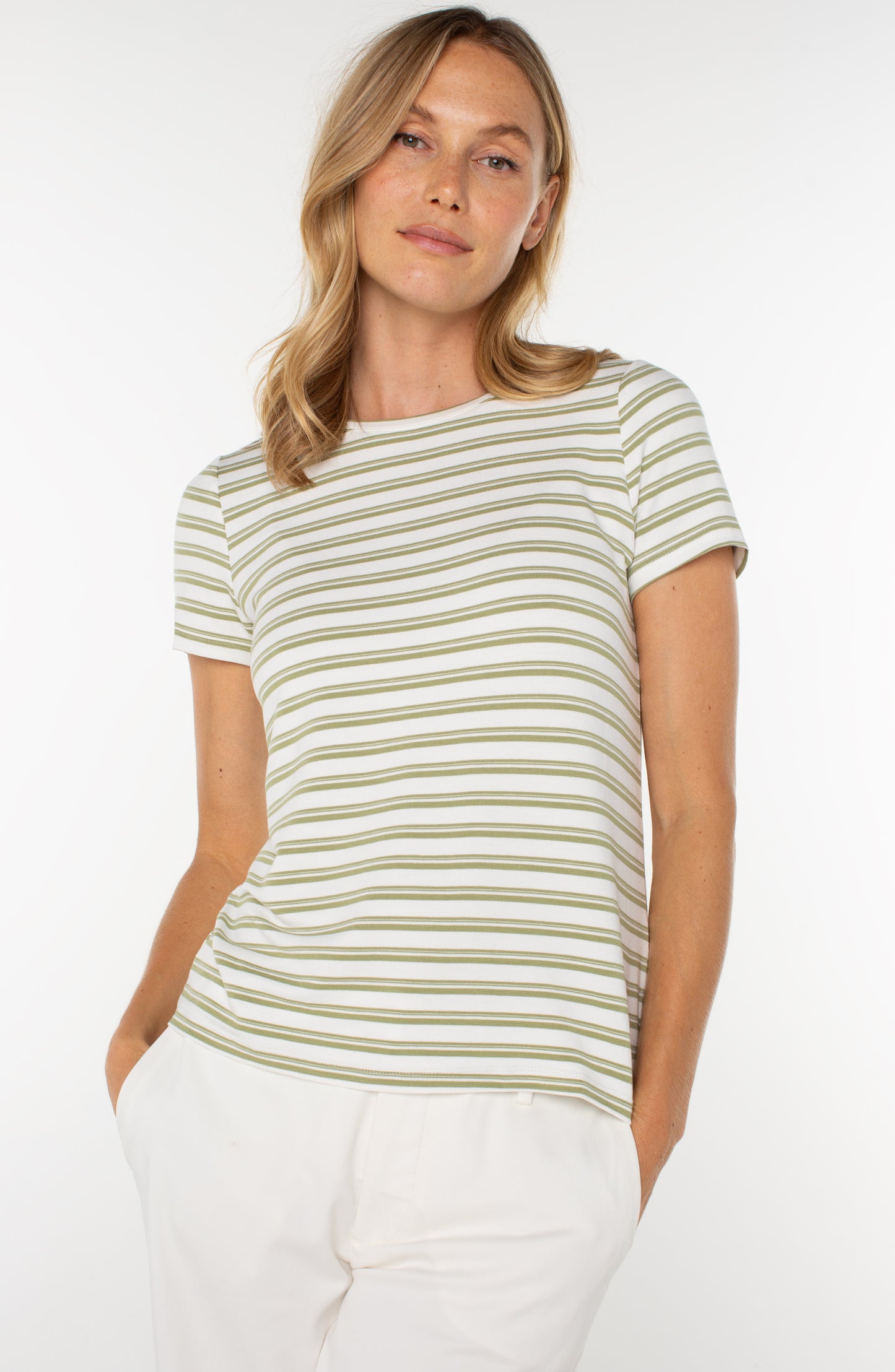 Liverpool Short Sleeve Crew Neck Knit Tee (Whipped Cream Lotus)